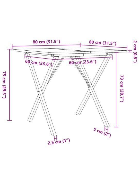 Ruokapöytä X-runko 80x80x75 cm täysi mänty ja valurauta