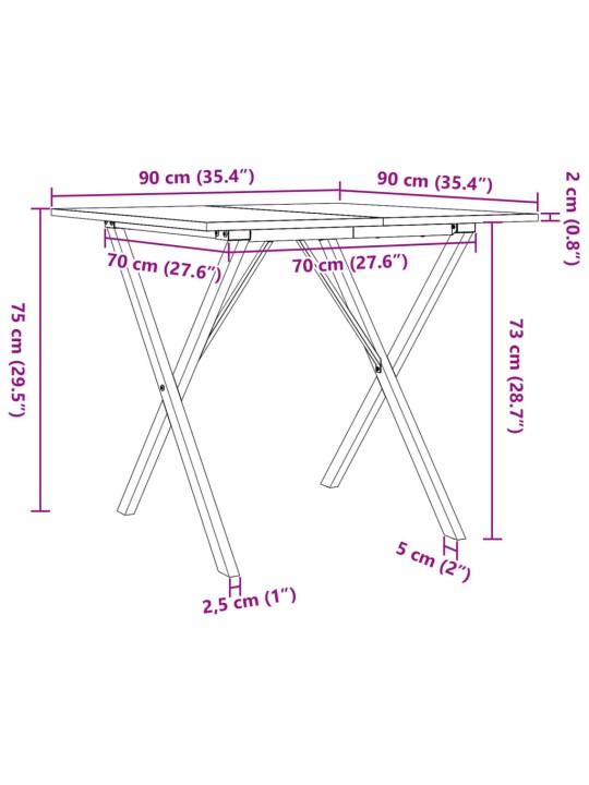 Ruokapöytä X-runko 90x90x75 cm täysi mänty ja valurauta