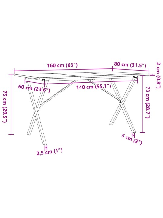Ruokapöytä X-runko 160x80x75 cm täysi mänty ja valurauta
