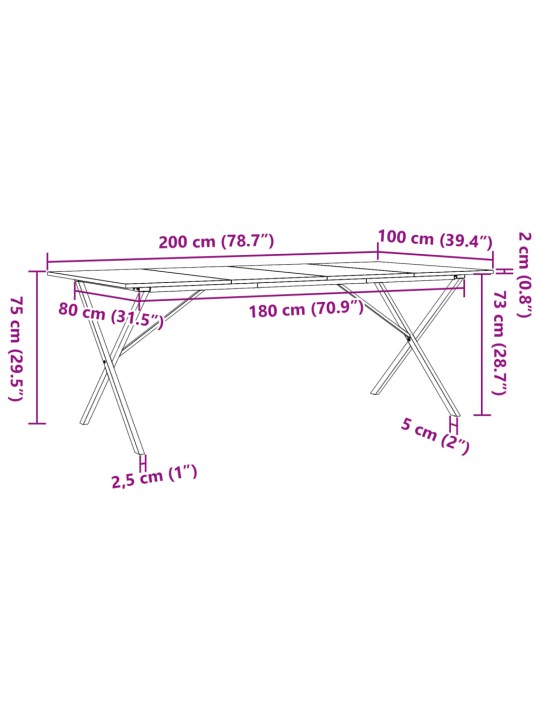 Ruokapöytä X-runko 200x100x75 cm täysi mänty ja valurauta