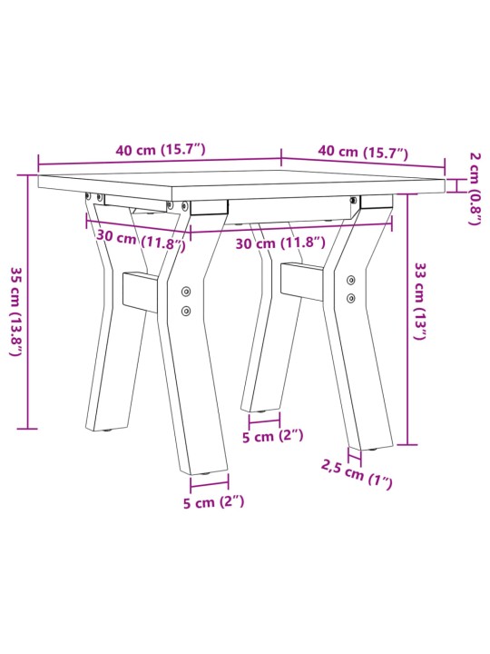 Sohvapöytä Y-runko 40x40x35 cm täysi mänty ja valurauta