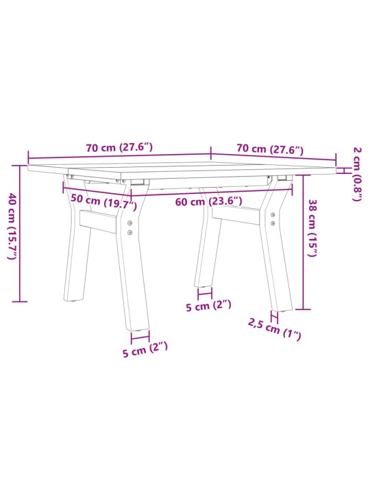 Sohvapöytä Y-runko 70x70x40 cm täysi mänty ja valurauta