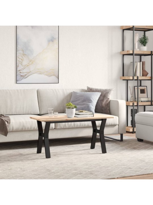Sohvapöytä y-runko 100x50x45 cm täysi mänty ja terästä