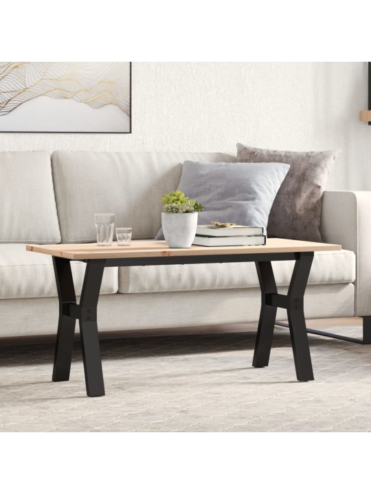 Sohvapöytä y-runko 100x50x45 cm täysi mänty ja terästä
