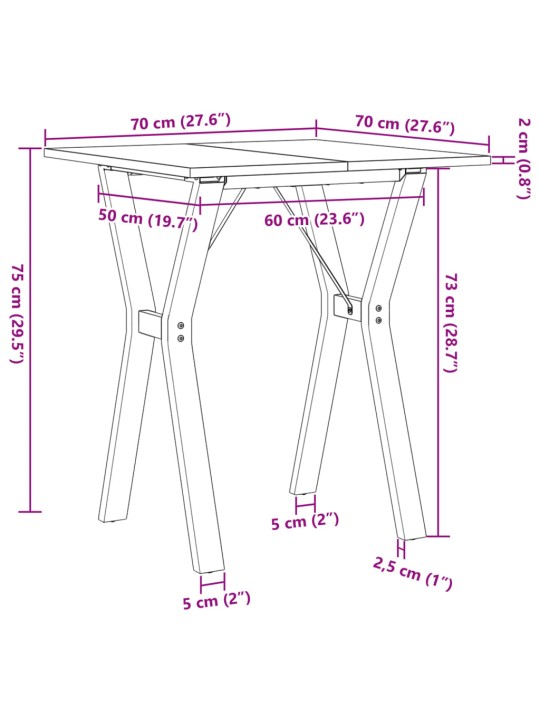 Ruokapöytä Y-runko 70x70x75 cm täysi mänty ja valurauta
