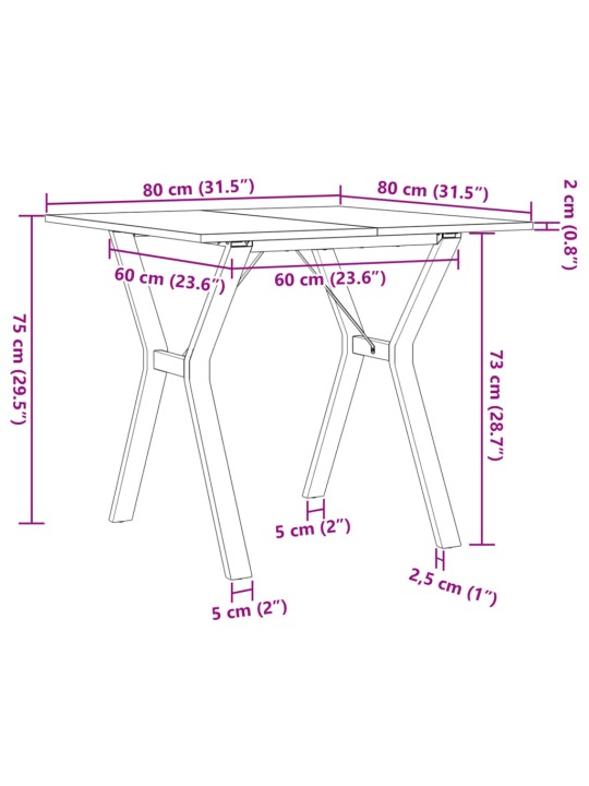 Ruokapöytä Y-runko 80x80x75 cm täysi mänty ja valurauta