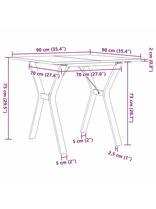 Ruokapöytä Y-runko 90x90x75 cm täysi mänty ja valurauta