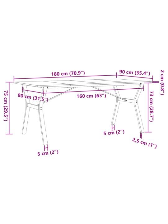 Ruokapöytä Y-runko 180x90x75 cm täysi mänty ja valurauta