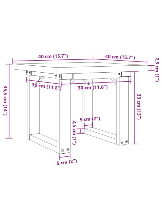 Sohvapöytä O-runko 40x40x35,5 cm täysi mänty ja valurauta