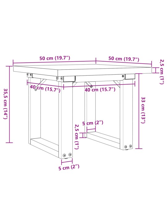 Sohvapöytä O-runko 50x50x35,5 cm täysi mänty ja valurauta