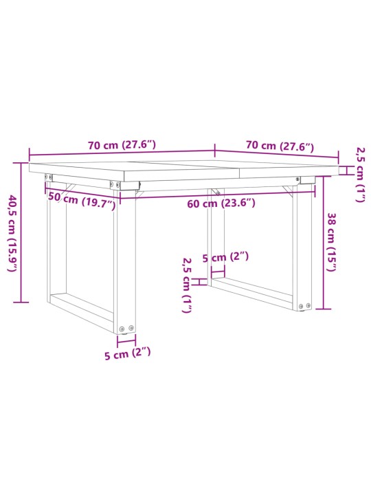 Sohvapöytä O-runko 70x70x40,5 cm täysi mänty ja valurauta