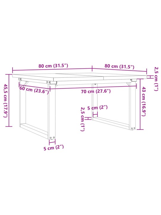 Sohvapöytä o-runko 80x80x45,5 cm täysi mänty ja terästä