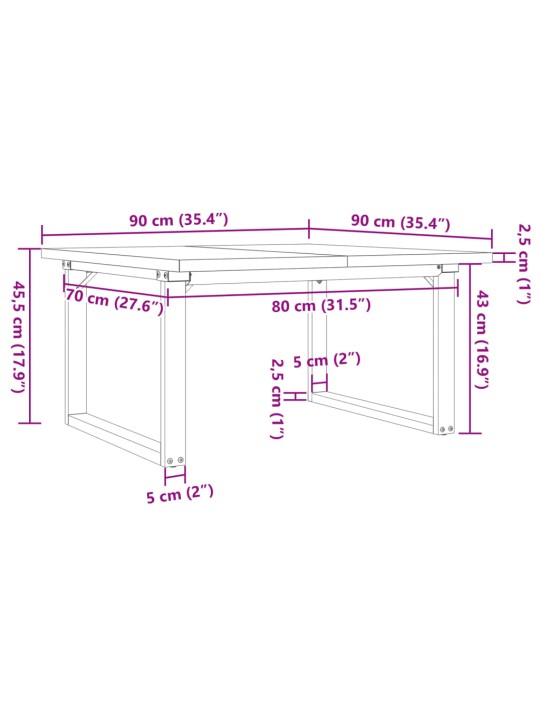 Sohvapöytä O-runko 90x90x45,5 cm täysi mänty ja valurauta