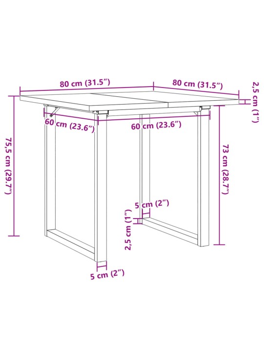 Ruokapöytä O-runko 80x80x75,5 cm täysi mänty ja valurauta