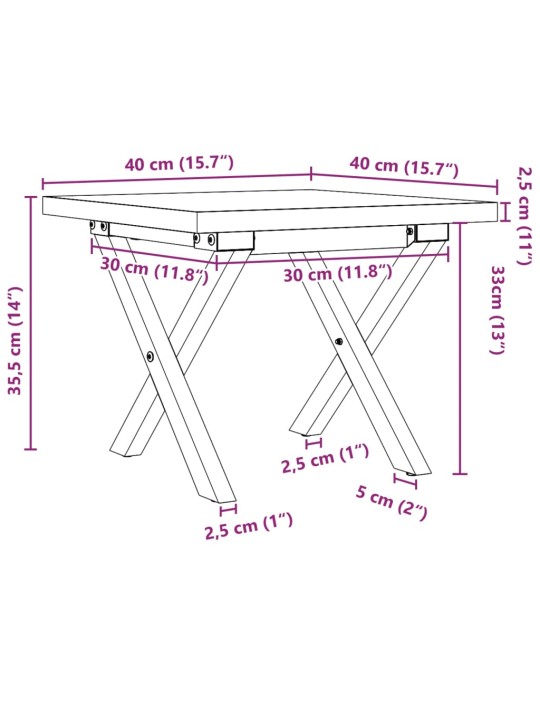 Sohvapöytä X-runko 40x40x35,5 cm täysi mänty ja valurauta