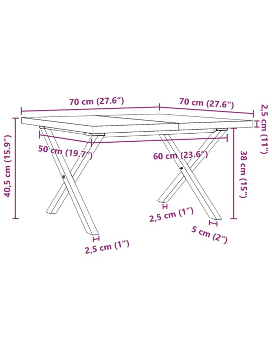 Sohvapöytä X-runko 70x70x40,5 cm täysi mänty ja valurauta