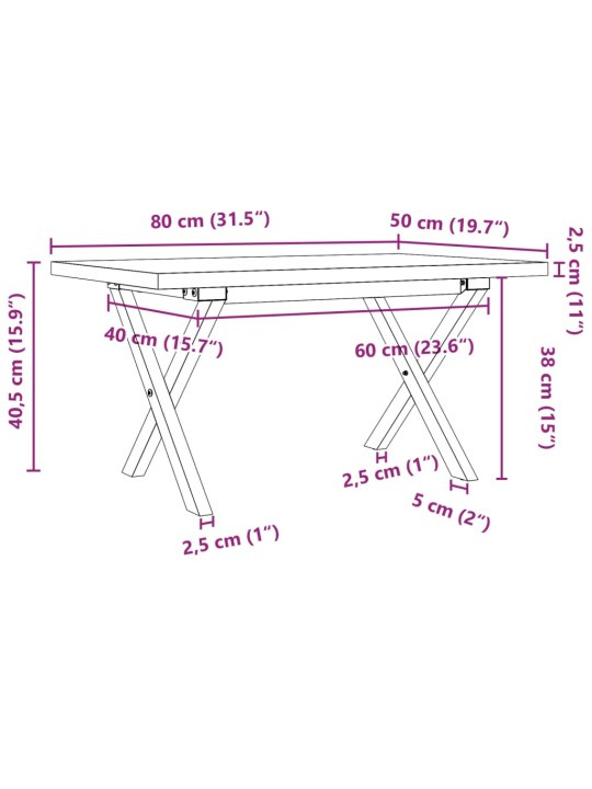 Sohvapöytä X-runko 80x50x40,5 cm täysi mänty ja valurauta