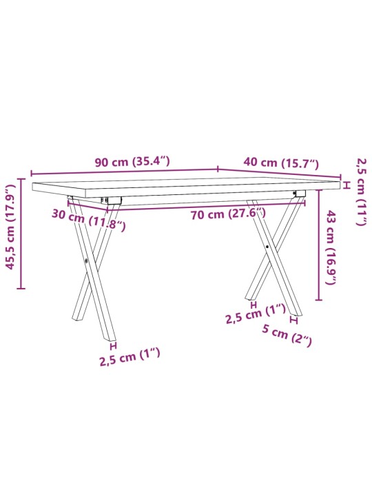 Sohvapöytä X-runko 90x40x45,5 cm täysi mänty ja valurauta