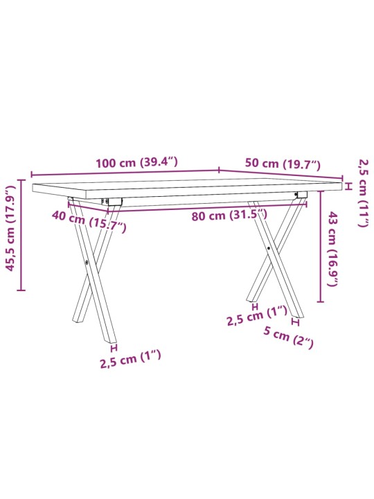 Sohvapöytä X-runko 100x50x45,5 cm täysi mänty ja valurauta