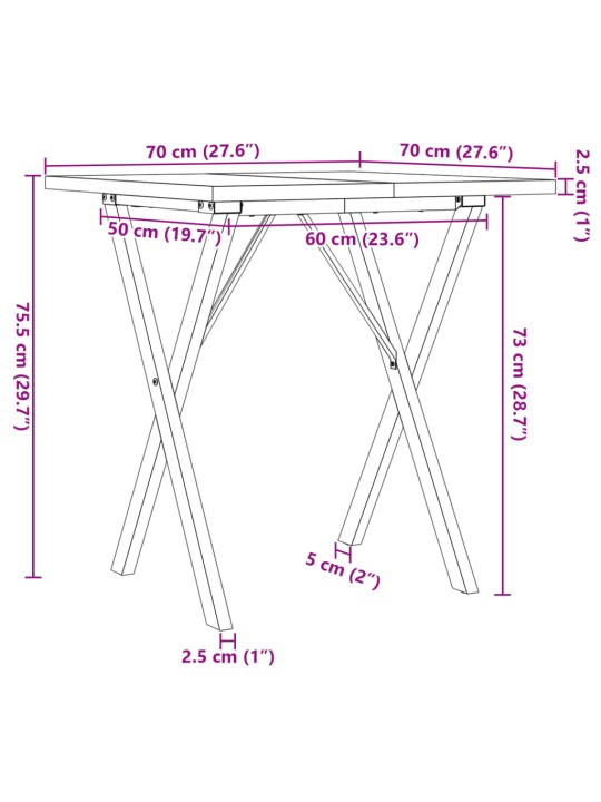 Ruokapöytä X-runko 70x70x75,5 cm täysi mänty ja valurauta
