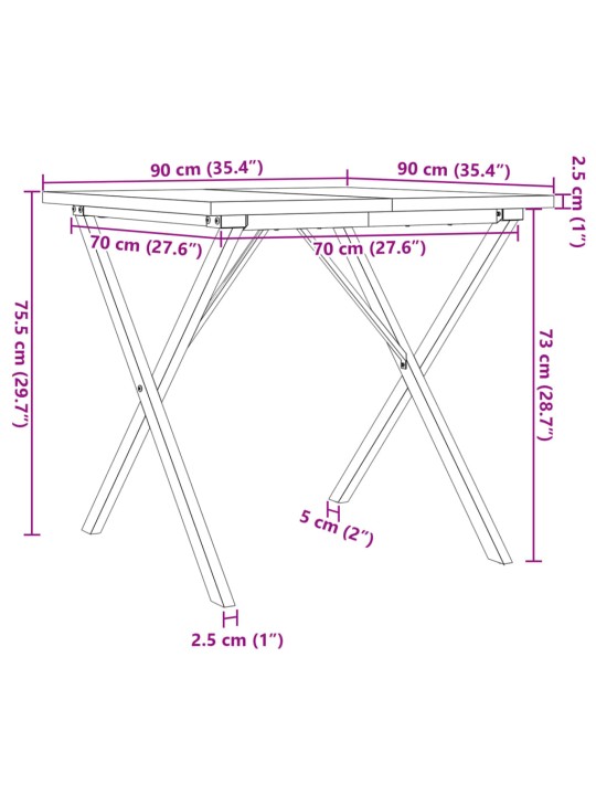 Ruokapöytä X-runko 90x90x75,5 cm täysi mänty ja valurauta