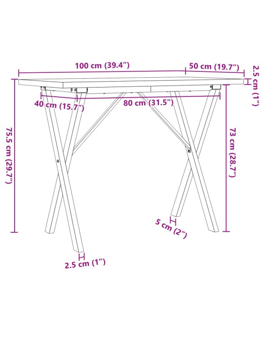 Ruokapöytä X-runko 100x50x75,5 cm täysi mänty ja valurauta