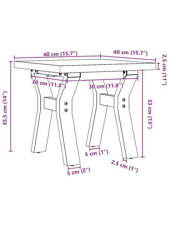 Sohvapöytä Y-runko 40x40x35,5 cm täysi mänty ja valurauta