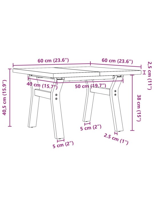 Sohvapöytä Y-runko 60x60x40,5 cm täysi mänty ja valurauta