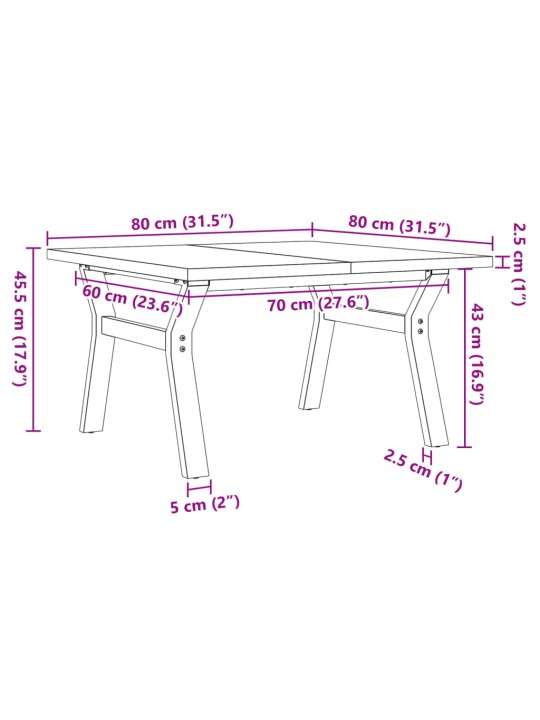 Sohvapöytä y-runko 80x80x45,5 cm täysi mänty ja terästä