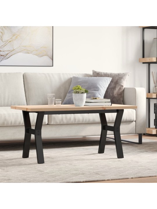Sohvapöytä y-runko 100x50x45,5 cm täysi mänty ja terästä