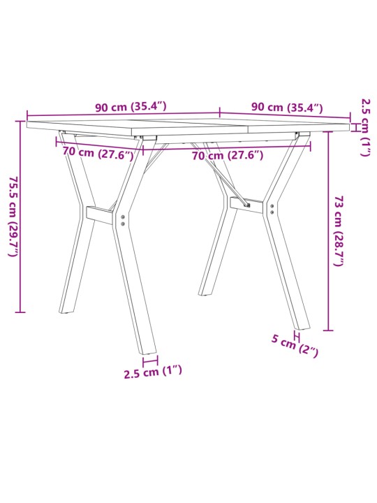 Ruokapöytä Y-runko 90x90x75,5 cm täysi mänty ja valurauta