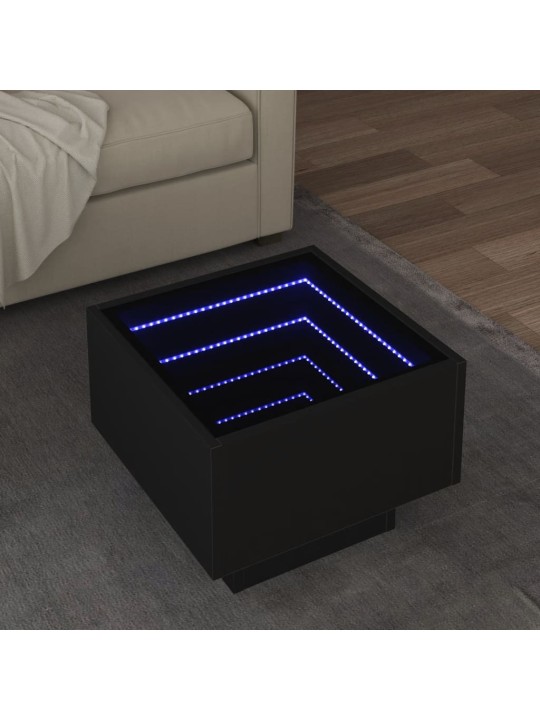 Sivupöytä LED-valoilla musta 40x40x30 cm tekninen puu