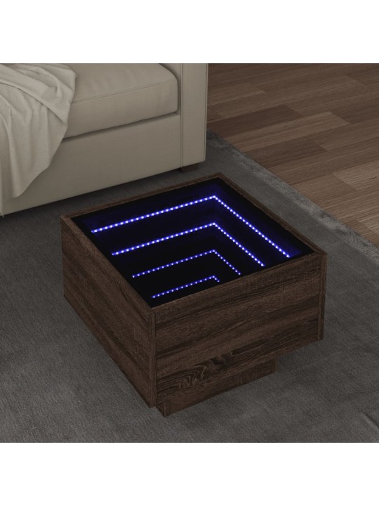 Sivupöytä LED-valoilla ruskea tammi 40x40x30 cm tekninen puu