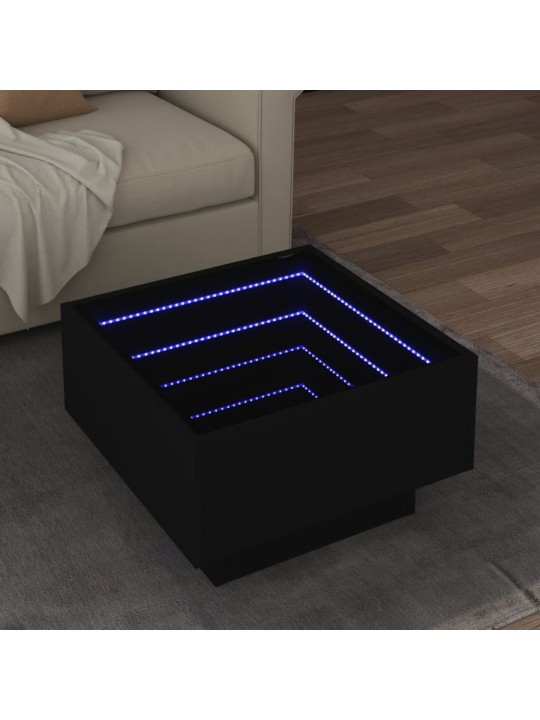 Sohvapöytä LED-valoilla musta 50x50x30 cm tekninen puu