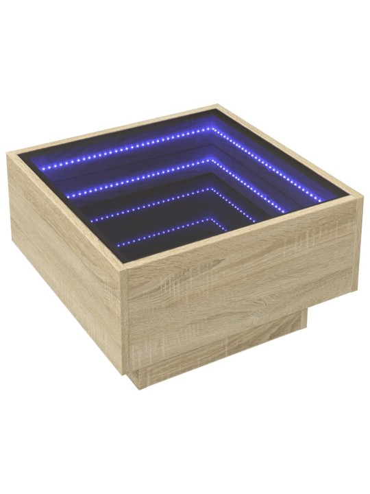 Sohvapöytä LED-valoilla Sonoma-tammi 50x50x30 cm tekninen puu