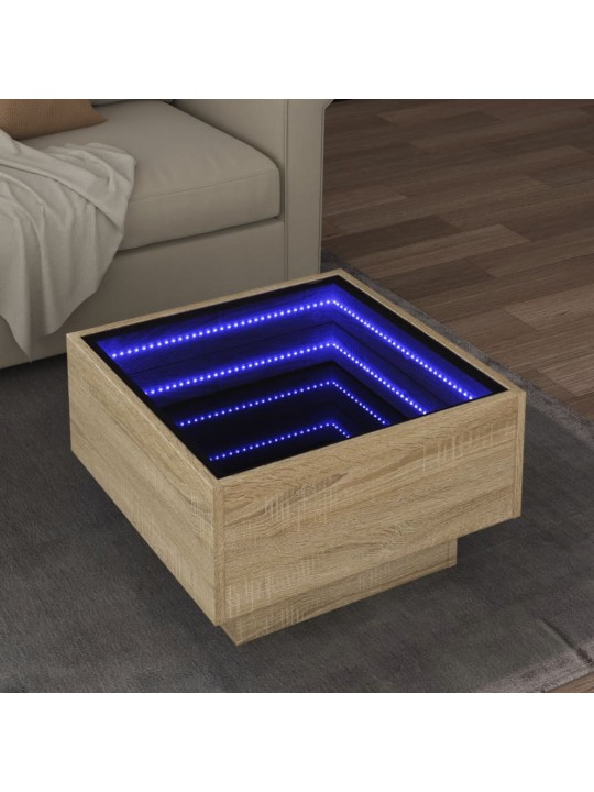 Sohvapöytä LED-valoilla Sonoma-tammi 50x50x30 cm tekninen puu