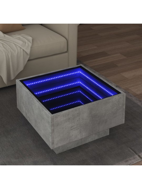 Sohvapöytä LED-valoilla betoninharmaa 50x50x30 cm tekninen puu