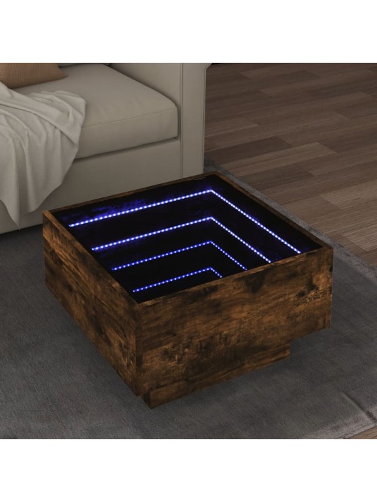 Sohvapöytä LED-valoilla savutammi 50x50x30 cm tekninen puu