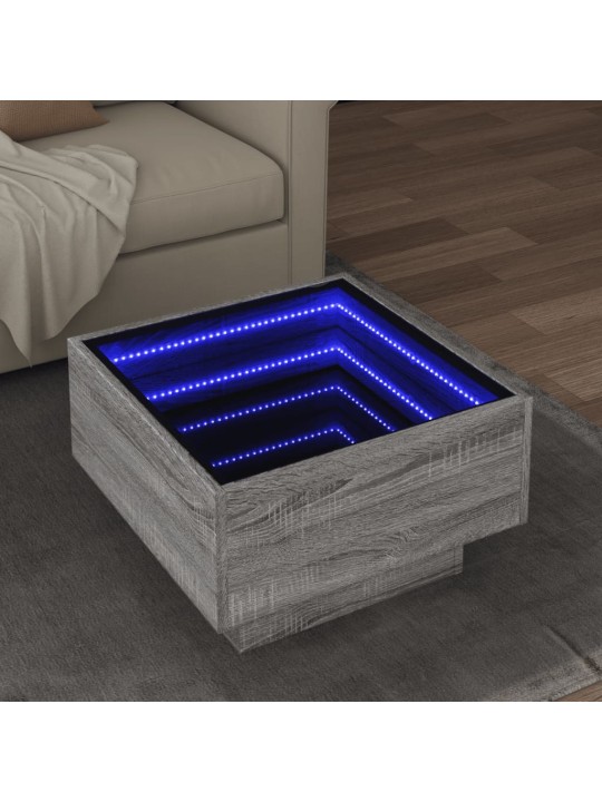 Sohvapöytä LED-valoilla harmaa Sonoma 50x50x30 cm tekninen puu