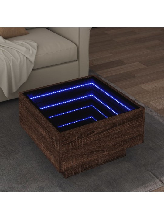 Sohvapöytä LED-valoilla ruskea tammi 50x50x30 cm tekninen puu