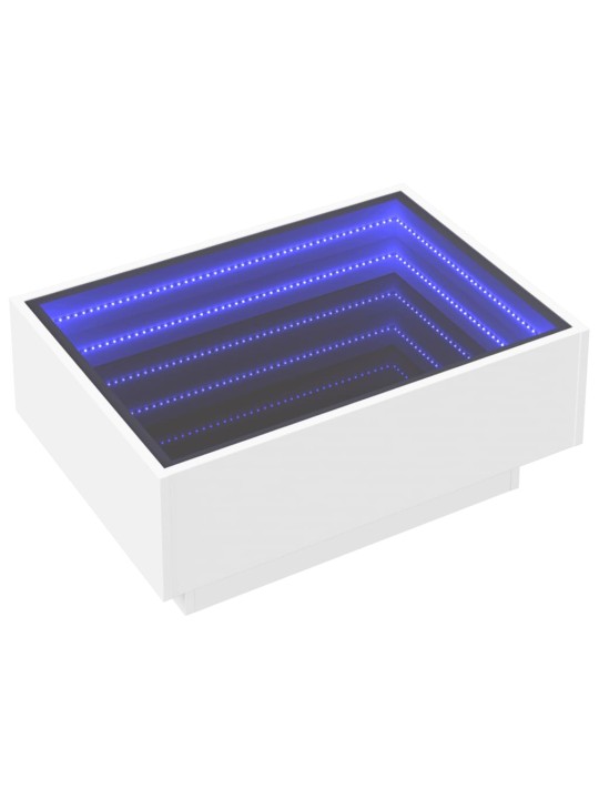 Sohvapöytä LED-valoilla valkoinen 70x50x30 cm tekninen puu