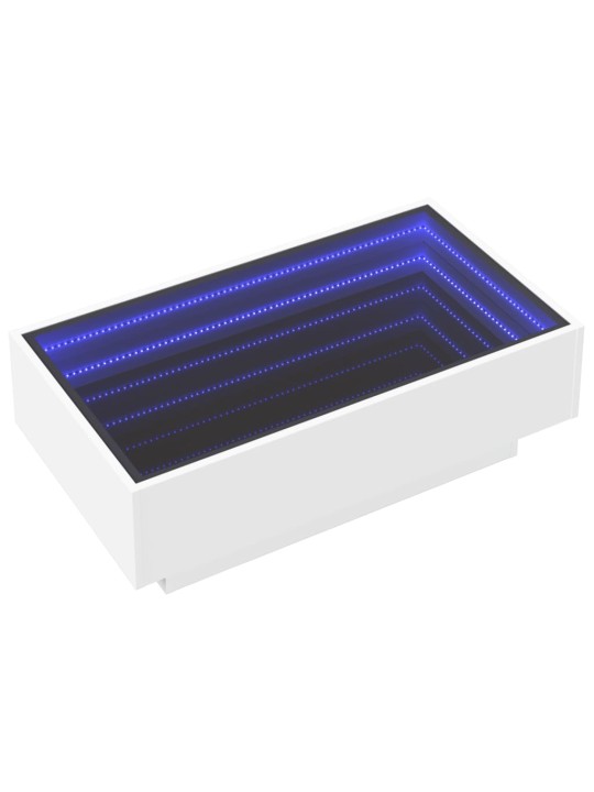 Sohvapöytä LED-valoilla valkoinen 90x50x30 cm tekninen puu