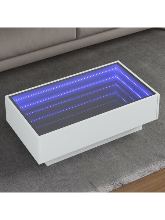 Sohvapöytä LED-valoilla valkoinen 90x50x30 cm tekninen puu