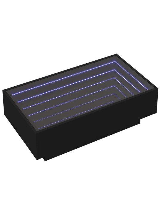 Sohvapöytä LED-valoilla musta 90x50x30 cm tekninen puu