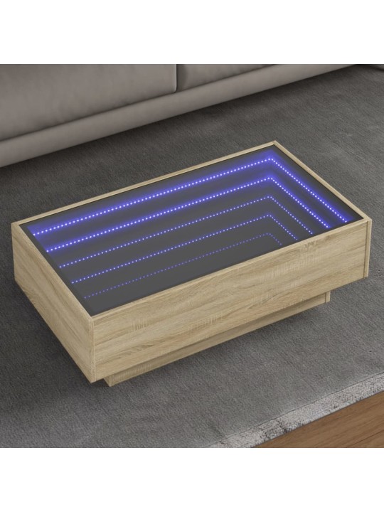 Sohvapöytä LED-valoilla Sonoma-tammi 90x50x30 cm tekninen puu