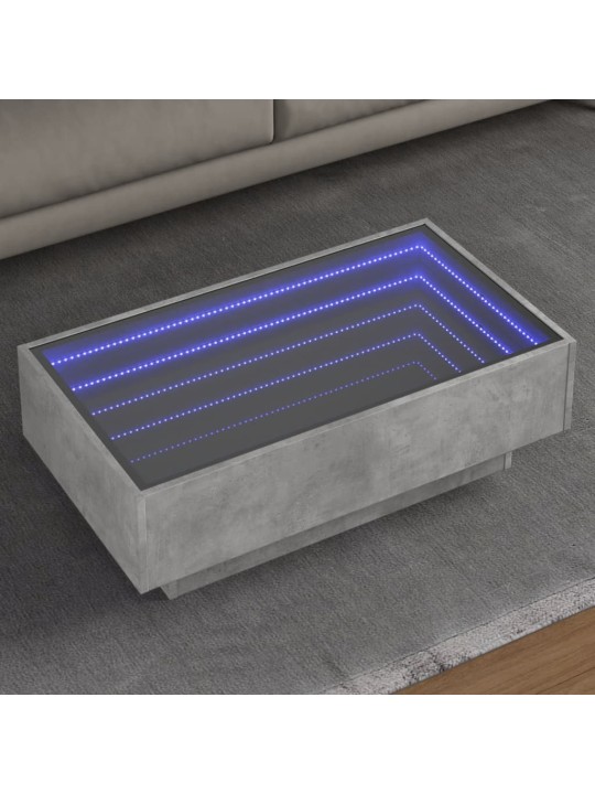 Sohvapöytä LED-valoilla betoninharmaa 90x50x30 cm tekninen puu