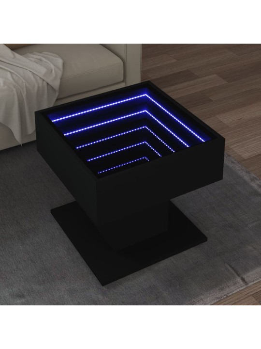 Sohvapöytä LED-valoilla musta 50x50x45 cm tekninen puu