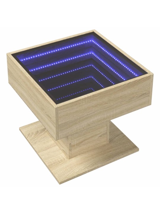 Sohvapöytä LED-valoilla Sonoma-tammi 50x50x45 cm tekninen puu