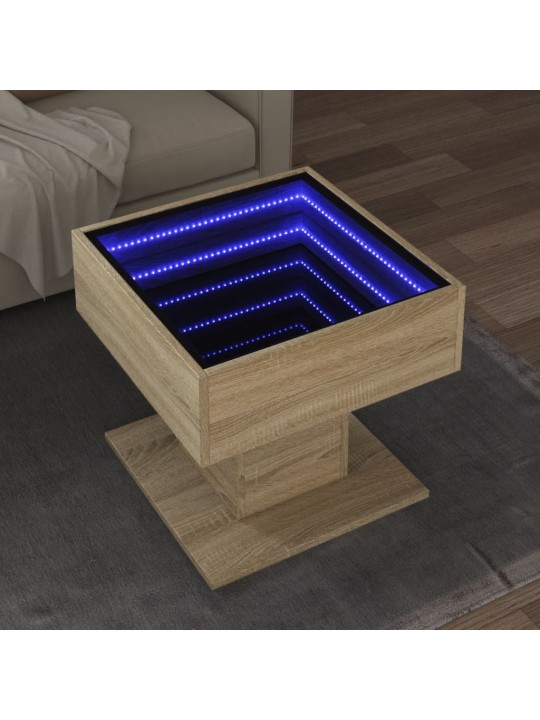 Sohvapöytä LED-valoilla Sonoma-tammi 50x50x45 cm tekninen puu