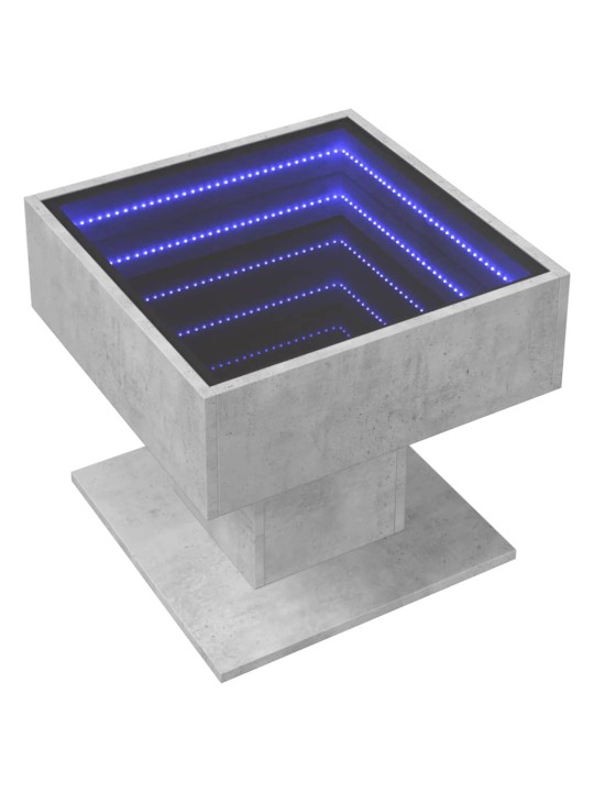 Sohvapöytä LED-valoilla betoninharmaa 50x50x45 cm tekninen puu